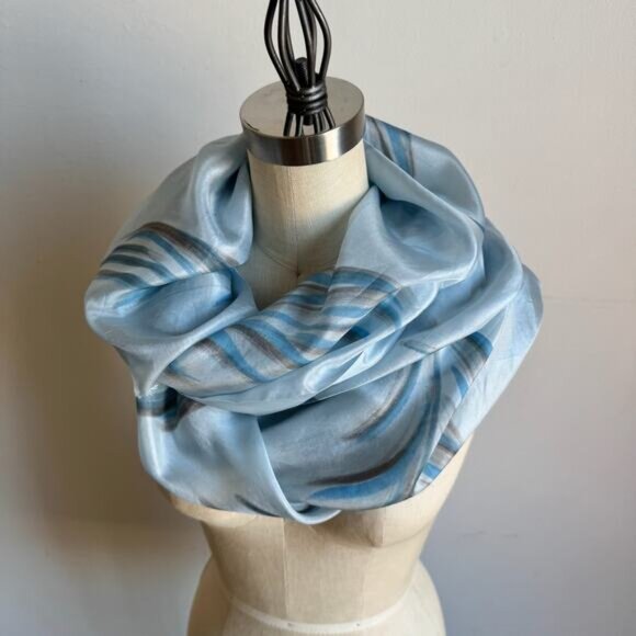 Vintage Mid Century CHRISTIAN DIOR Baby Blue Long Silk Sleeve Scarf - Picture 8 of 8